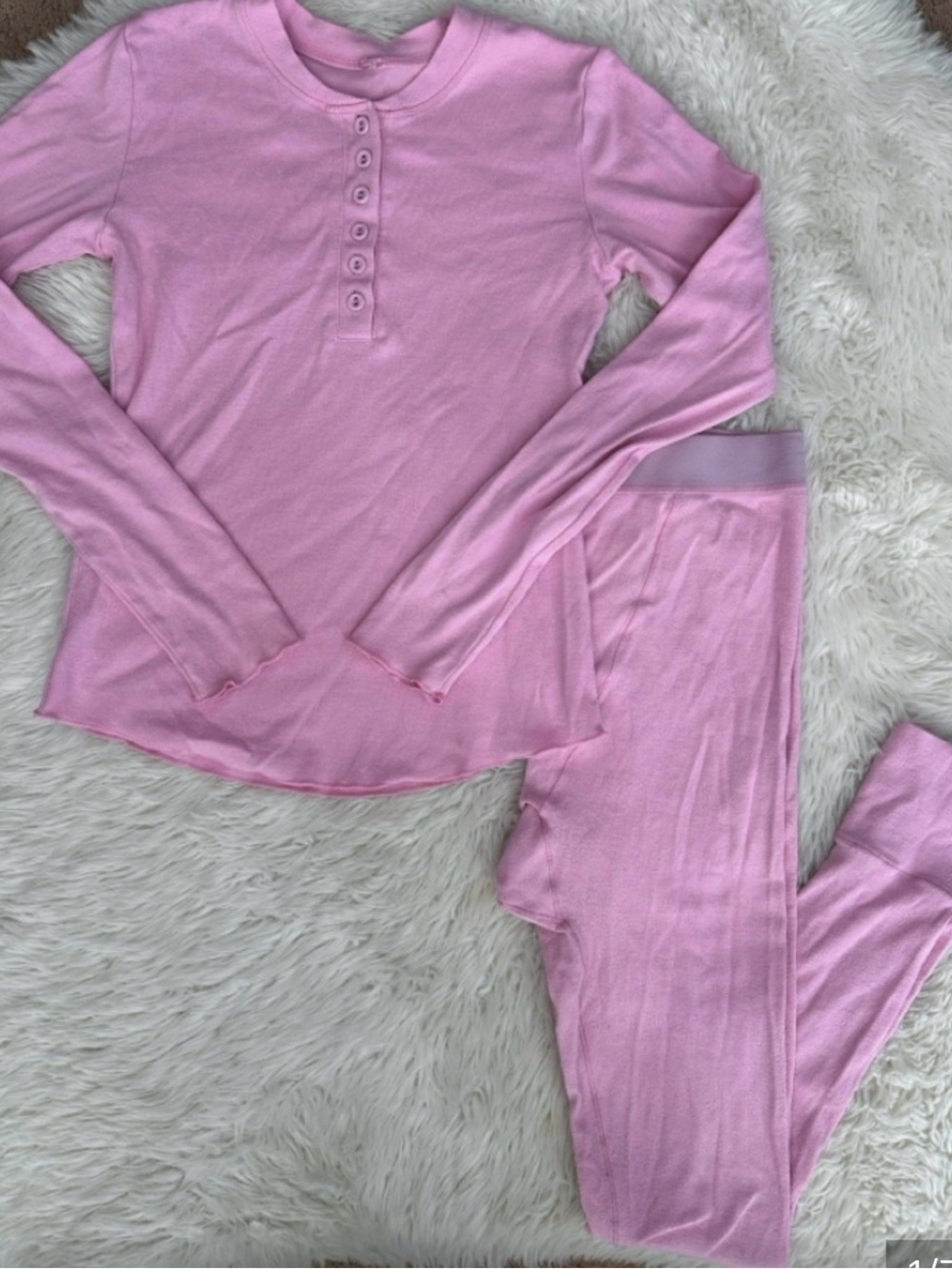 Women's bubblegum Pink  Henley Top & Legging Set by skims - Picture 2 of 2